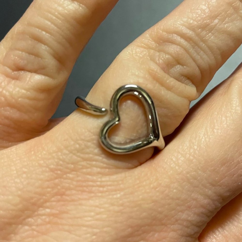 Sevil Rhodium Plated Silvertone Open Heart Ring 7